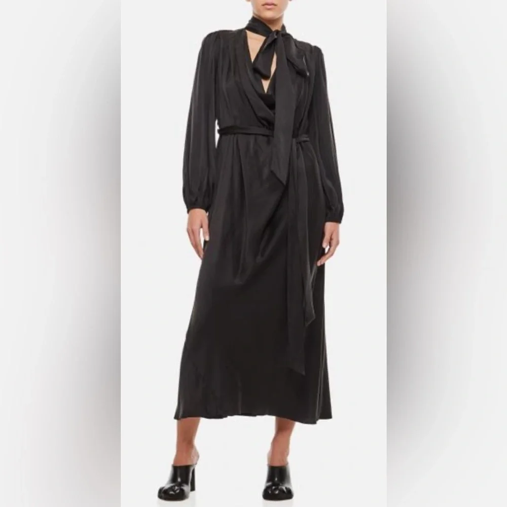 Zimmermann FW23 Silk Tie-Neck Gathered Bollow Dress in Black sz 0 US 4 795$ NWT